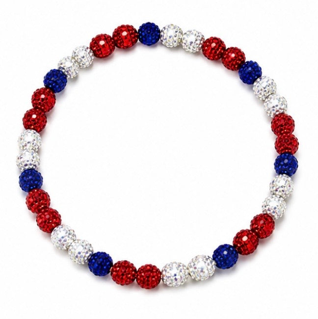 Red White and Blue rhinestone baseball necklace flat lay
