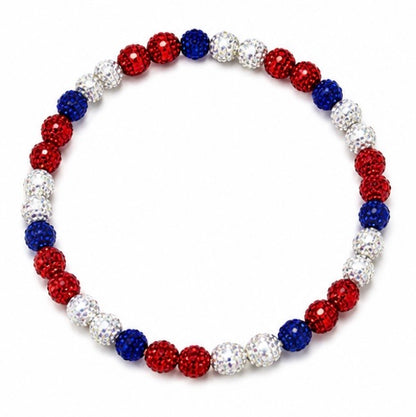 Red White and Blue rhinestone baseball necklace flat lay