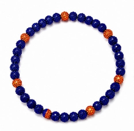 Blue and Orange rhinestone baseball necklace flat lay