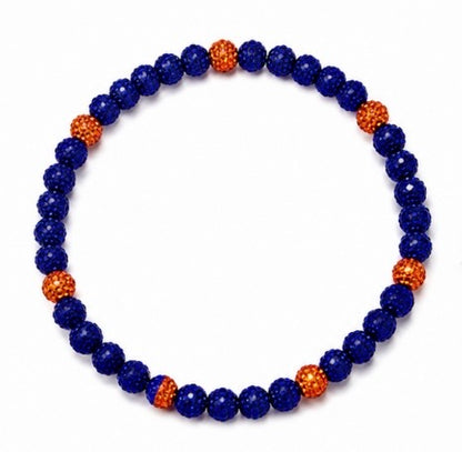 Blue and Orange rhinestone baseball necklace flat lay